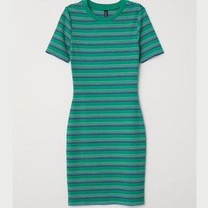 H&M Divided Green Striped T-shirt Dress